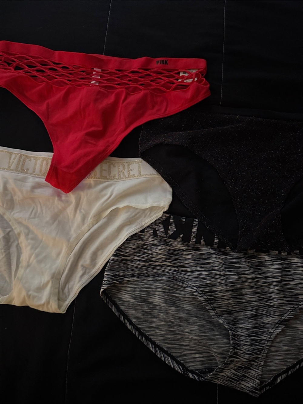Victoria's Secret PINK Red, Cream, Black & Gray Panty Set